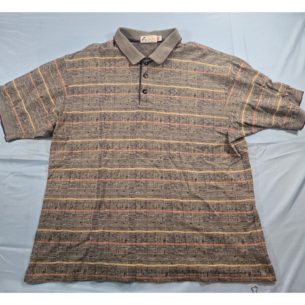 Haley Mens Large Polo Shirt Short Sleeve 100% Cotton Textured Stripe Blue Grey